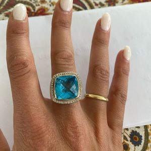 David Yurman Albion 20mm Blue Topaz Diamond Silver Cocktail Ring Band Size 7